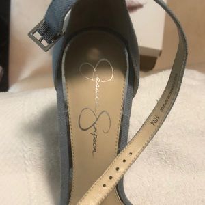 Light blue denim heels